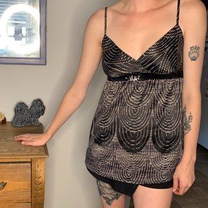 Sz XS, 2000s era women's Express going out spaghetti-strap top w/ sequins